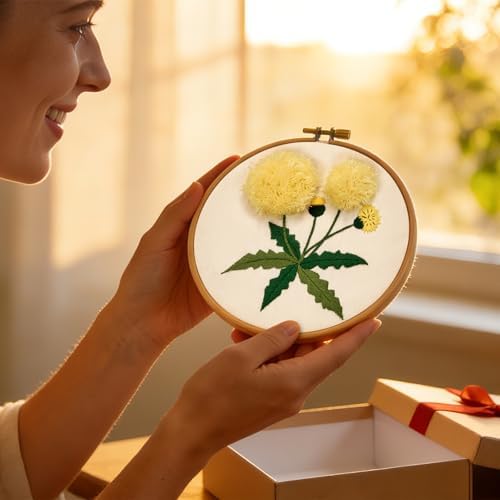 Dandelion Flower Embroidery Kits for Beginners Adults, Hand Embroidery Starter Kits, Cross Stitch Kits for Beginners DIY Craft Kits for Adults Women, Entire Set of Embroidery Supplies & Video Tutorial