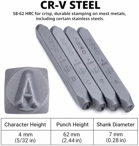 NEIKO 02632A Number and Letter Punch Set with Heat-Treated Steel Punches, Imprinting & Arts and Crafts, 5/32" (4 MM) Shaft, 36 Pc Stamp Set, Uppercase Letter & Number Punch Set (A-Z / 0-8 / "&")