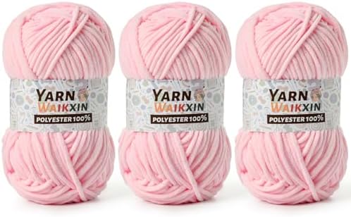 3 Pack Soft Chenille Yarn for Crocheting, Fluffy Chunky Crochet Yarn for Baby Blanket, (5.29oz/196.8yds) Fuzzy Velvet Yarn for Amigurumi&DIY Puzzle、Crafts、Scarf(3 Light Pink)