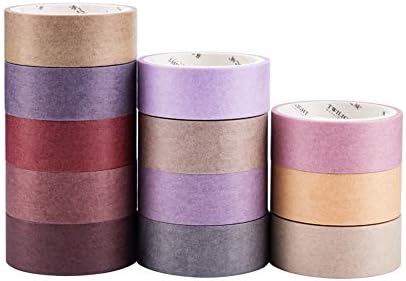 YUBBAEX 12 Rolls Washi Tape Set Natural Color Decorative Tapes for Arts, DIY Crafts, Journals, Planners, Scrapbook, Wrapping Wide -Salty Morandi- (Morandi, 15mm x 12Rolls)