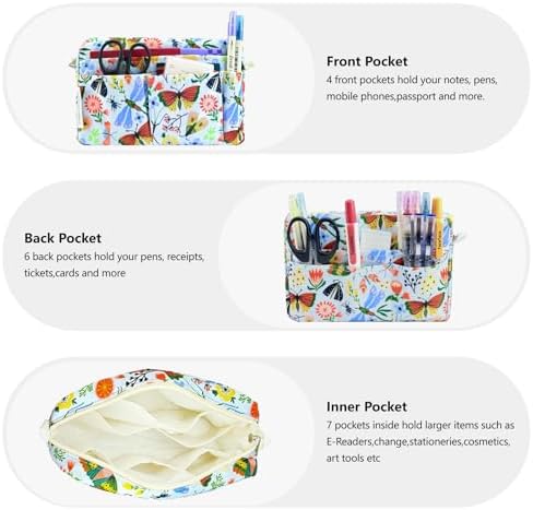 Multiple Pockets Portfolio Organizer with Zippered,Storage Pencil Pouch Bag