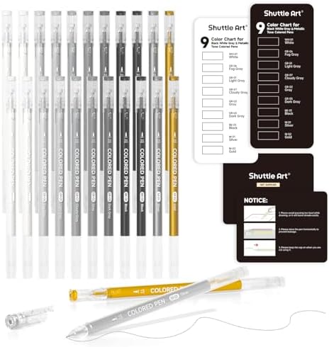 Shuttle Art Colored Pens, 22 Black White Gray & Metallic Tone Colors Cute Journal Pens 0.6mm Fine Point Colored Gel Pens for Black Paper Writing Drawing Journaling Note Taking School Office Home