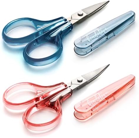 Beaditive Detail Craft Scissors Set (2 pcs) Curved and Straight, Sharp, Compact | Sewing, Embroidery, Paper Cutting, Crafting | Stainless Steel | Protective Cover (Blue&Pink)