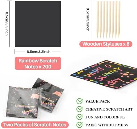 MAQIHAN 200 Rainbow Scratch Paper Art - Mini Scratch Art Paper Note for DIY