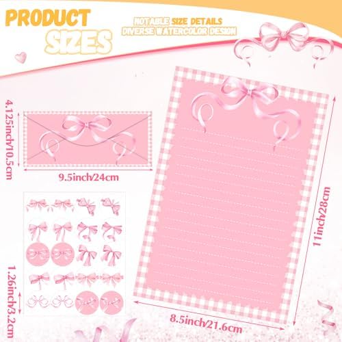 TaoBary 160 Pcs Pink Bow Stationery Paper and Envelopes Set, 8.5 X11''