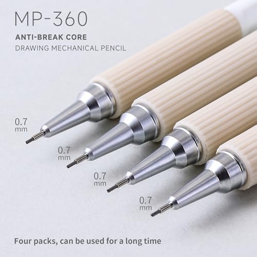 languo 0.7mm Mechanical Pencil Set with Case, 4PCS Drafting Mechanical Pencils Kit – 4 Tubes 2B Lead Refills, 3 Erasers, Ideal Pencil Set for Writing & Drawing