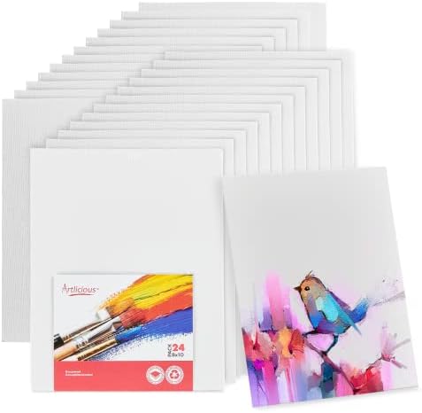 Artlicious Canvases for Painting - Pack of 24, 8 x 10 Inch Blank White Canvas Boards - 100% Cotton Art Panels for Oil, Acrylic & Watercolor Paint