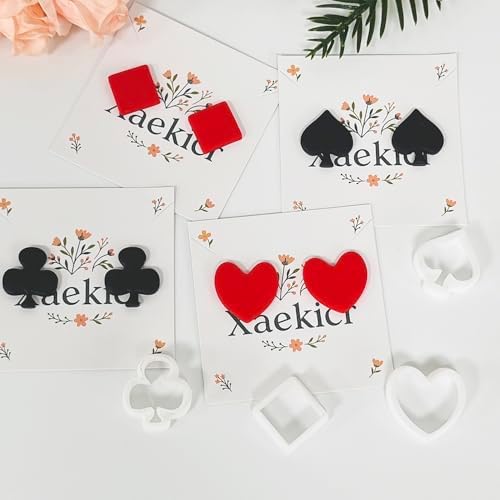 Xaekicr Card Suit Polymer Clay Cutters Set - 4PCS Clay Cutters for Earrings, Classic Heart Spade Diamond Club Shapes, Polymer Clay Molds, Clay Tools for DIY Jewelry Making