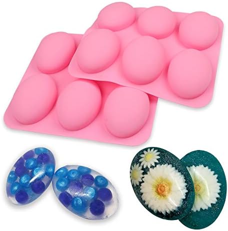 BAKER DEPOT Silicone Mold for Handmade Soap 6 Cavity Oval Shape Fat Bath Bombs Pink Color，Set of 2