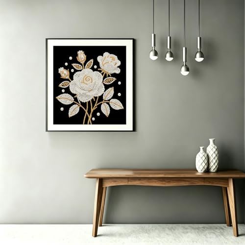 DIYBEADDOT Rose Flower Pearl Painting Kits for Adults,5D Diamond Art Pearl Painting Kits for Beginner, DIY Special Shape Pearl Gem Crafts for Home Wall Decor 11.8X11.8 Inch