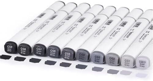 10Pcs Alcohol Markers Pure Color Series,T6 Upgrade Dual Tip Art Solid Color Markers Set for Adults Beginner Drawing Sketching DIY Crafts(Gray)
