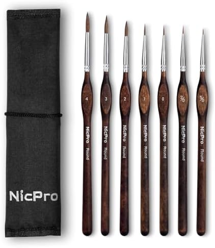 Nicpro 7pcs Kolinsky Sable Miniature Paint Brushes with Cloth Roll