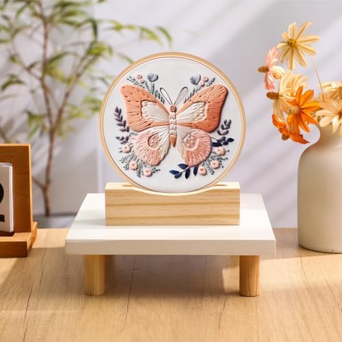 Chunful 6 Pcs Embroidery Hoop Display Stand Wooden Embroidery Frames Holder 2 Tier Groove Cross Stitch Hoop Stand Base Accessories for Display Works Home Exhibition Decor(5.31" X 1.3" X 1.5")