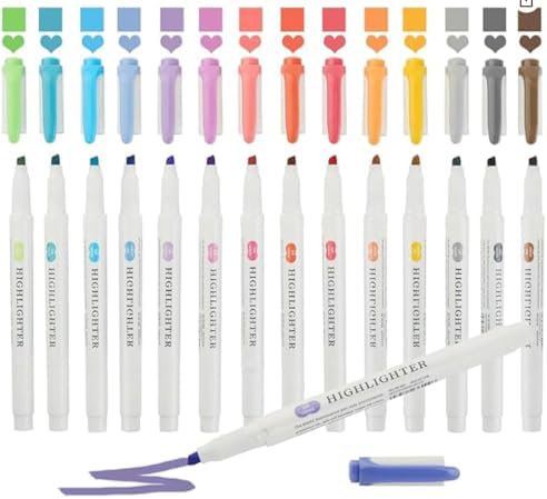 Pastel Highlighters - 15 Pcs Assorted Colors Dual Tip Real Mild Highlighter Markers, Chisel & Fine Tips for Bible Journaling, Note Taking, School Supplies, No Bleed