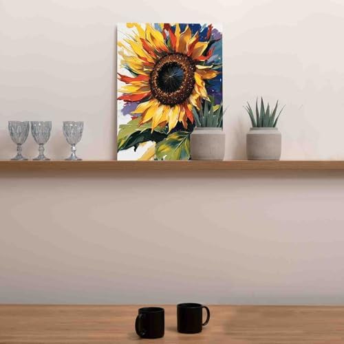 Aihonmin Sunflower Paint by Number for Kids and Adults Beginner，Gardens Paint by Number Kits on Canvas,Farmhouse Wall Art Prints Graffiti DIY Gift Oil Painting,Home Wall Decor，(DIY Frame