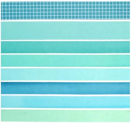 YUBBAEX 8 Rolls Basic Washi Tape Set Solid Color Grid Masking Decorative Tapes for Arts, DIY Crafts, Journals, Planners, Scrapbooking, Wrapping (Ocean)