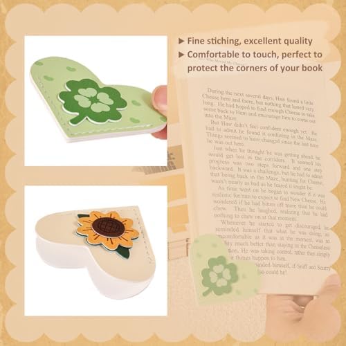 VYRANA 4Pcs Leather Heart Bookmarks - Cute Corner Book Marks Sets for Reading, Floral Read Lover Gifts for Women Men Kids Girl Readers, Pretty Book Markers for Reading, Aesthetic Gifts for Planner