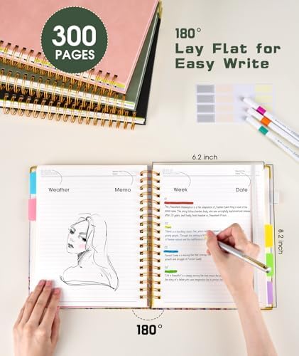 Hardcover Spiral Notebook journal with Removable Dividers Tabs, 300 Pages 5 Subject Notebook College Ruled, 100GMS Notebooks for Work School Note taking,Lined Journal for Women,A5 Colorful Botanicals