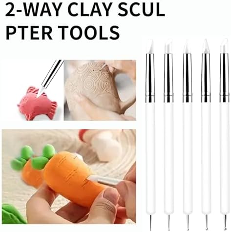 15 PCS Blue Clay Sculpting Tools Set, Professional Silicone Brushes & Dotting Tools Kit for Polymer Clay, Air Dry Clay, Pottery, Modeling & Crafting for Adult-White