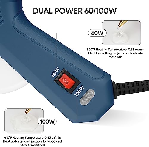 RoMech 60/100W Dual Temp Hot Glue Gun and Sticks Set, Full Size with Case