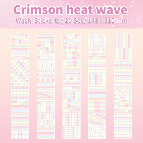Crimson Heat Wave Label Sticker Scrapbooking Supplies for Junk Journal, 20 Sheets Stickers - Ephemera Stickers Book(TZ-012-002)