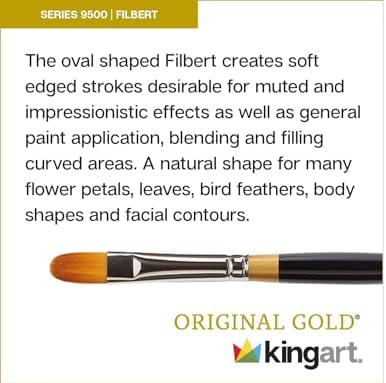 KINGART Premium 5 pc. Original Gold 9500 Series Filbert Artist Brush Set, Synthetic Golden Taklon Hair for Acrylic, Oil, Watercolor and Gouache Painting, Short Handle, 5 Sizes: 2, 4, 6, 8, 10