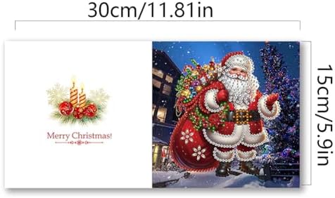 POETRYDRAW 12 Pack 5D DIY Diamond Art Painting Santa Claus Greeting Card Kit, Diamond Art Birthday Holiday Greeting Card, Crafts Kit Creative with Envelope