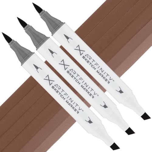 Artfinity Sketch Markers - Set of 3 - Cacao RV8-6, Vibrant, Professional, Dye-Based Alcohol Markers for Artists, Drawing, Travel, & More