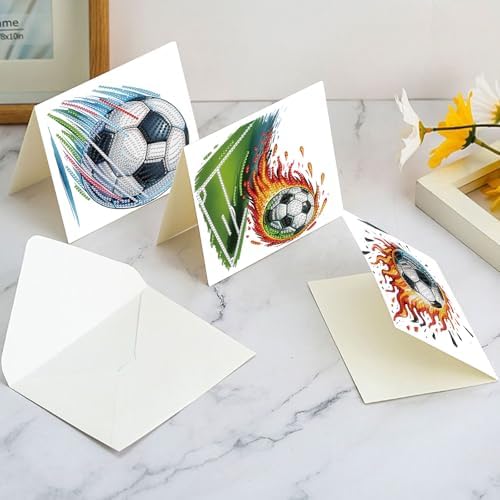 Tontut 6pcs Diamond Art Painting Kit Greeting Card, Football 5D DIY Diamond Handmade Holiday Sparkling Greeting Card with Envelope, Holiday Gift Congratulation