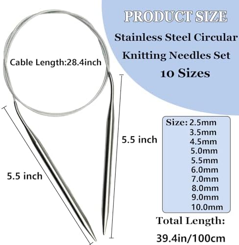 Hobekoee Knitting Needles Set,22Pcs 13.8" Straight Single Pointed Metal Knitting Needles Set and 10Pcs 40" Circular Knitting Needles Kit with Storage Bag for Beginners Knitting Lovers