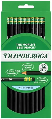 Ticonderoga Wood-Cased Pencils, #2 HB Soft, Black, 12 Count