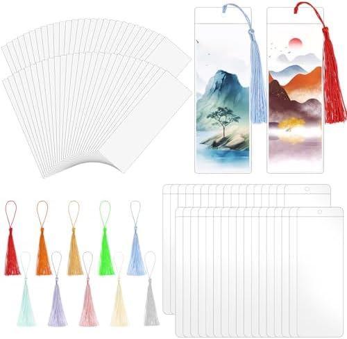 120 Sets Blank Kraft Paper Bookmarks Kit with Tassels and PVC Sleeves