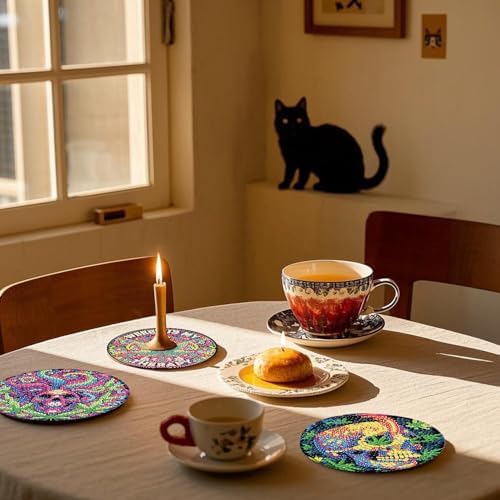 8 Pcs Leaf Diamond Art Coasters Kits, Diamond Painting Coasters Kits