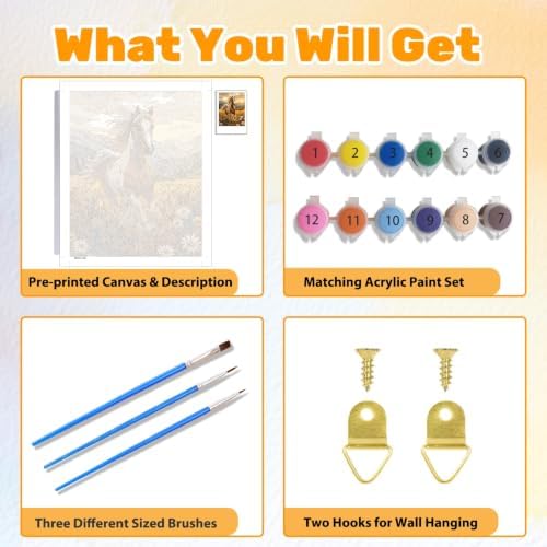 CRZMODE Horse Paint by Numbers Kit for Adults, Horse, 16x20 inch