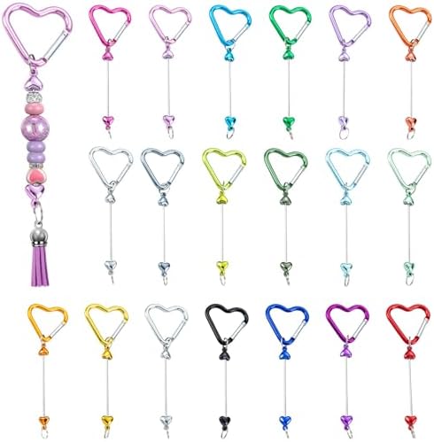 Beadable Keychain Colorful Heart/Triangle Shaped Blank Bar with Snap Hook for DIY Craft Making Kit