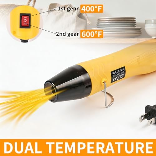Heat Gun for Crafting, 110V 350W Handed Hot Gun for Shrinking Wrapping PVC | 3.28ft Ultra-Long Cable Portable, Dual-Temp Model Heat Gun with Stand and Power Cord for Sticker Shrinking and DIY Embossing
