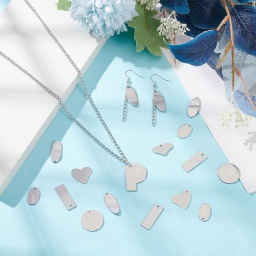 PH PandaHall 304 Stainless Steel Stamping Charms 60pcs 6 Style Blank Tags