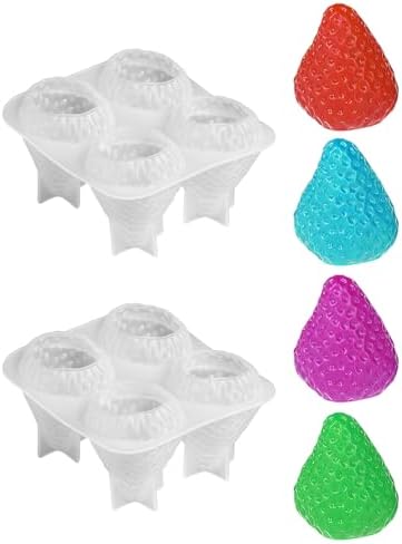 4 Cavity Strawberry Silicone Mold – 2 Pieces Big Strawberry Silicone Fruit Mold for Chocolate, Fondant, Candle, Resin & Cake Decor, 3D DIY Baking Tool for Parties & Gifts (Big Strawberries)