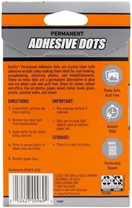 Gorilla Adhesive Dots, Double-Sided Clear | 0.5" Diameter | No Mess | Photo Safe | 150 Pieces, Pack of 8