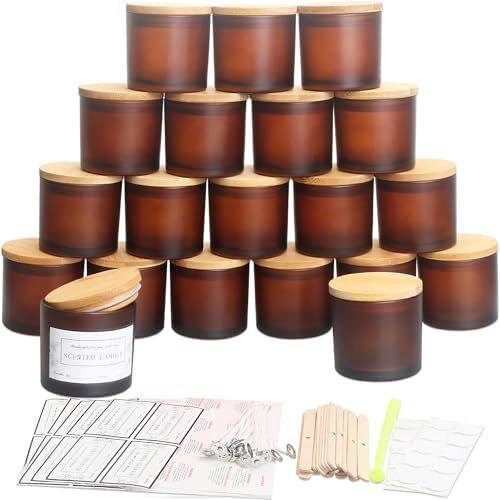 MILIVIXAY 20 Pack 4 OZ Frosted Amber Glass Candle Jars with Lids and Candle Making Kits - Bulk Small Empty Candle Jars for Making Candles - Spice, Powder Containers.