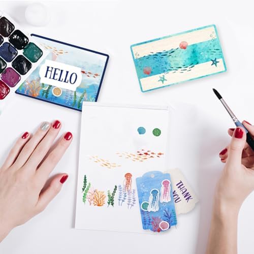 INFUNLY Sea Cutting Die and Stamp Set Sea Animal Clear Stamps and Dies for Card Making Sea Turtle Rubber Stamp Hippocampus Seaweed Jellyfish Rubber Stamps for Crafting Paper DIY Scrapbooking Decor