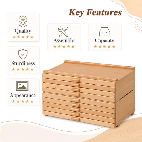DJAR 4-Drawer Beech Wood Art Supply Storage Box with Dividers, Natural
