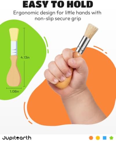 JUPITEARTH Natural Wood Handle Paint Brushes for Kids, 6-Pack