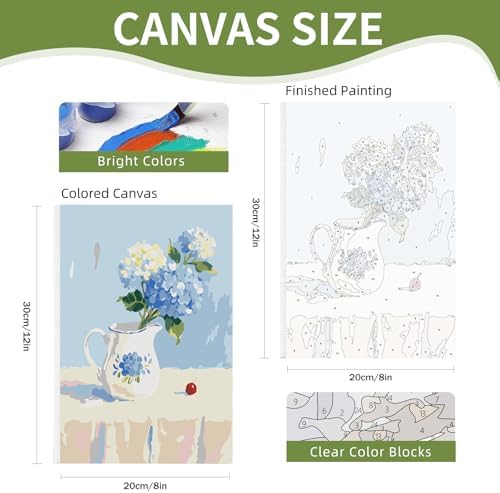 4 Pack Framed Paint by Numbers Kit for Adults Beginner with Wooden Easel, Flowers Vase Easy Paint by Numbers with Frame, DIY Adult Paint by Numbers Kits on Canvas Framed for Home Decor Gift 8x12 Inch