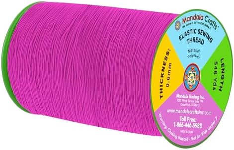 Mandala Crafts 0.6mm Fuchsia Shirring Elastic Thread for Sewing, 546 Yards