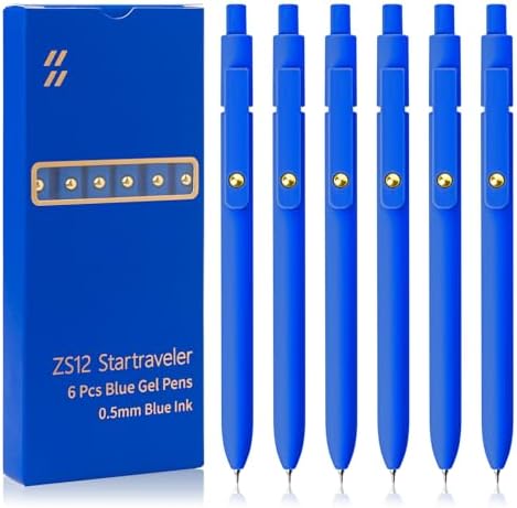 UIXJODO Blue Pens, 6 Pcs Blue Ink Pens Fine Point Smooth Writing Pens, 0.5mm Colored Ink Gel Pens for Journaling Note Taking, School Supplies Gifts for Women (6 Pcs Gold Blue - Blue Ink)