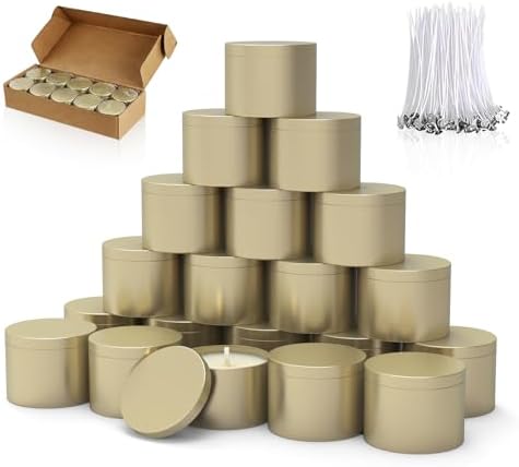 PCREGPAE 4OZ Champange Candle Tins Cans with Lids，Wicks for Making Candles