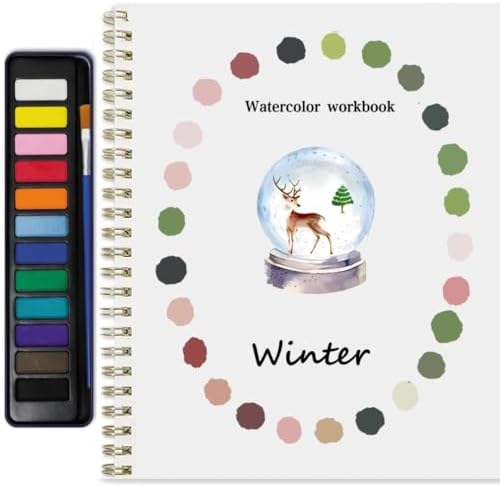 Watercolor Workbook for Adults & Beginners: 12 Colors Paint Set with Brush, Foldable Painting Kit for Winter– Ideal Gift(Winter)