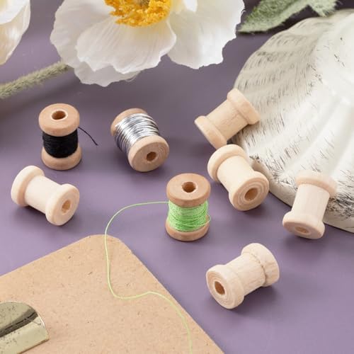 Pndeyo 25pcs Wooden Spools of Crafts, 0.51x0.67in, Beige