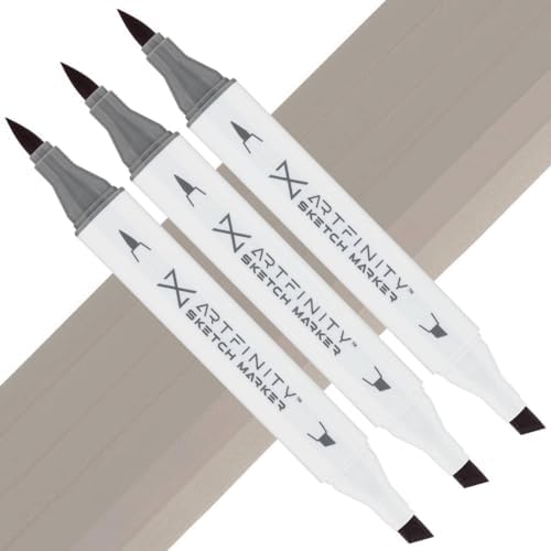 Artfinity Sketch Markers - Set of 3 - Warm Gray 3 WG3, Vibrant, Professional, Dye-Based Alcohol Markers for Artists, Drawing, Travel, & More